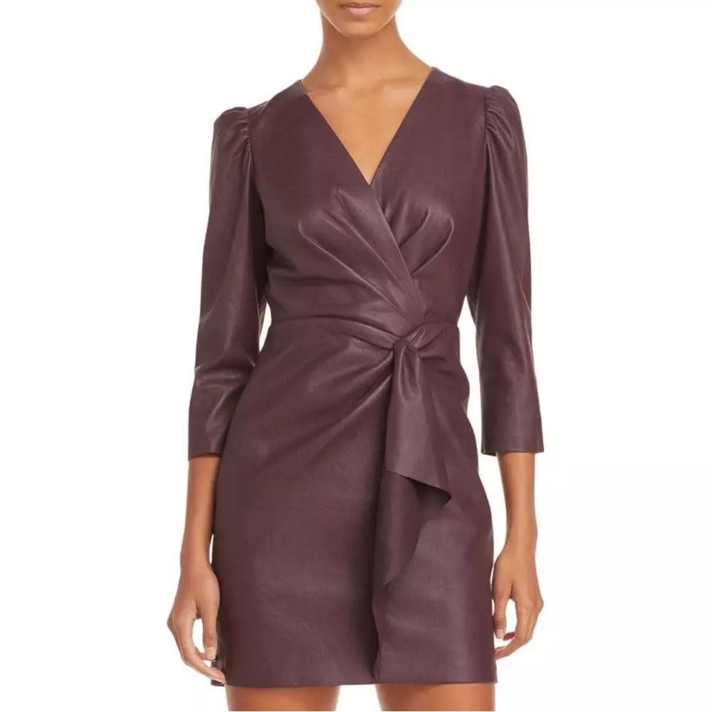 Rebecca Taylor woman’s vegan leather purple plunging wrap mini dress size 8 NWT